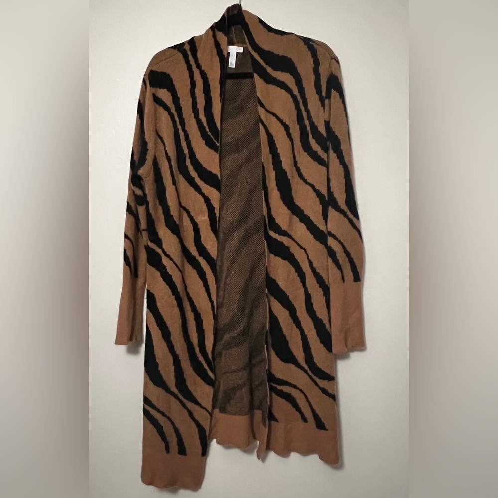 Leith‎ Animal Print Long Cardigan Sweater Coat Zebra Tiger Stripe Small